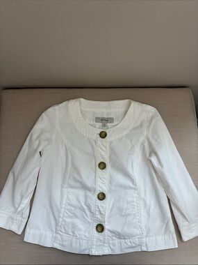 Merona White Cotton Button Jacket with Olive Buttons